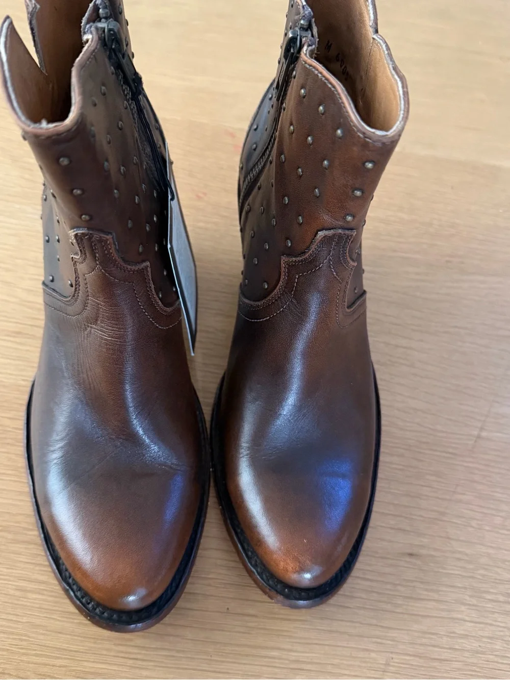 Lucchese Harley Cowhide Zippered Studded Round Toe Cowboy Booties - Picture 4 of 12